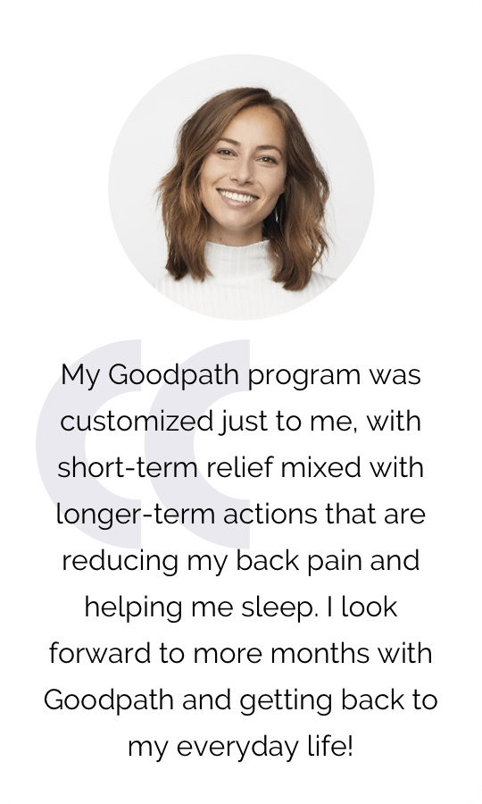 A testimonial showcasing the great personalized Goodpath programs.